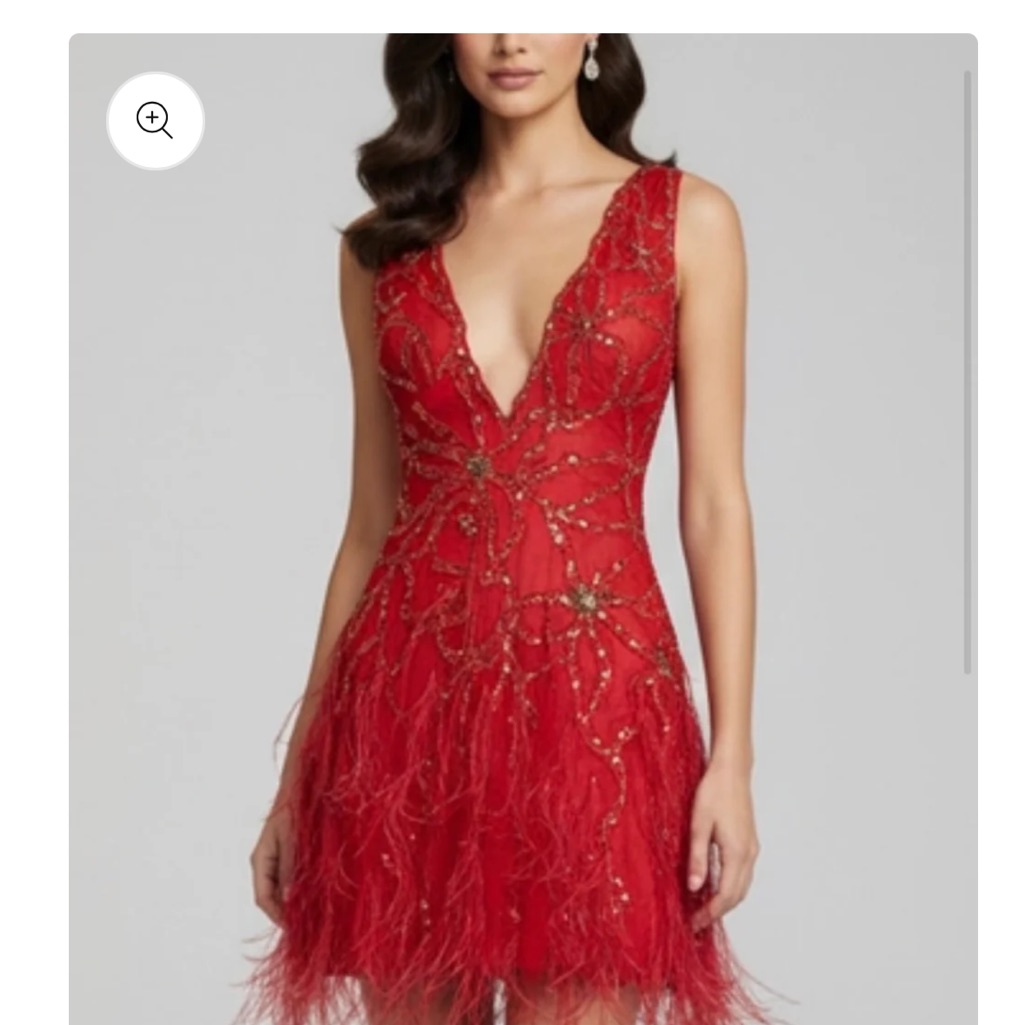 Mandalay Elegant Red Beaded Feathers V-Neck Cocktail Dress